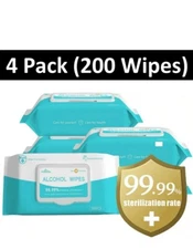 4 Pack 75% Alcohol Hand Sanitizing Wipes With 50 Wipes/Pack (Total 200 Wipes)