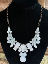 Pretty 18-21" Charming Charlie Silver Tone Chain & Light Blue Cab Bib Necklace