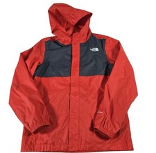 The North Face Youth DryVent Rain Jacket Red Grey Hooded Windbreaker L 14/16