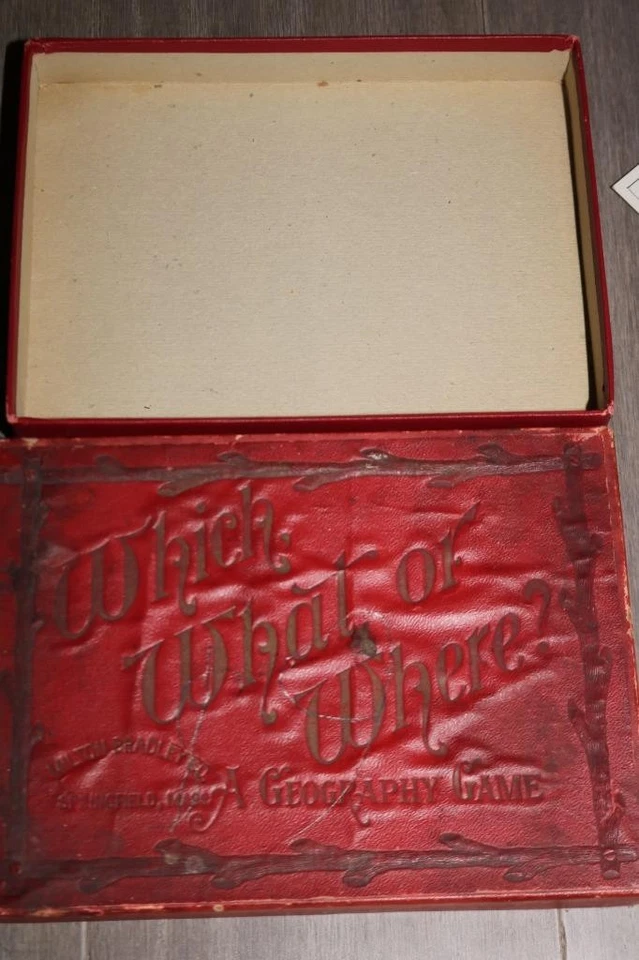 ANTIGUO 1907 ¿QUÉ O DÓNDE? JUEGO GEOGRAFÍA COMPLETO MILTON BRADLEY RARO Foto 2 de 4