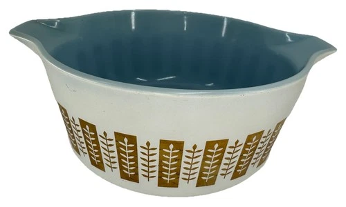 Vintage 1961 Gourmet Delphite Light Blue Gold Pyrex Casserole Dish 475-B 2.5Qt