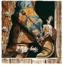 Nelson Boren Cowboy Fishin' Boots - Westerm Giclee on Paper
