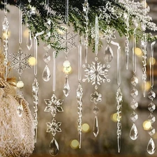 18pcs Christmas Tree Decoration Crystal Ornaments - Hanging Acrylic Christmas Sn