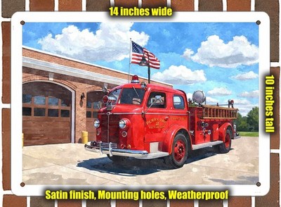 Metal Sign - 1948 American LaFrance Fire Truck Watercolor - 14x10