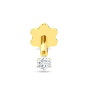 Christmas Gifts 3MM Round Natural Diamond Nose Pin In 14k Solid Yellow Gold #036