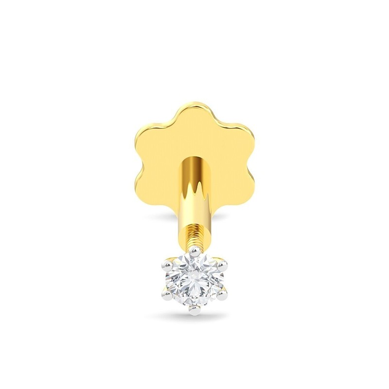 Christmas Gifts 3MM Round Natural Diamond Nose Pin In 14k Solid Yellow Gold #036