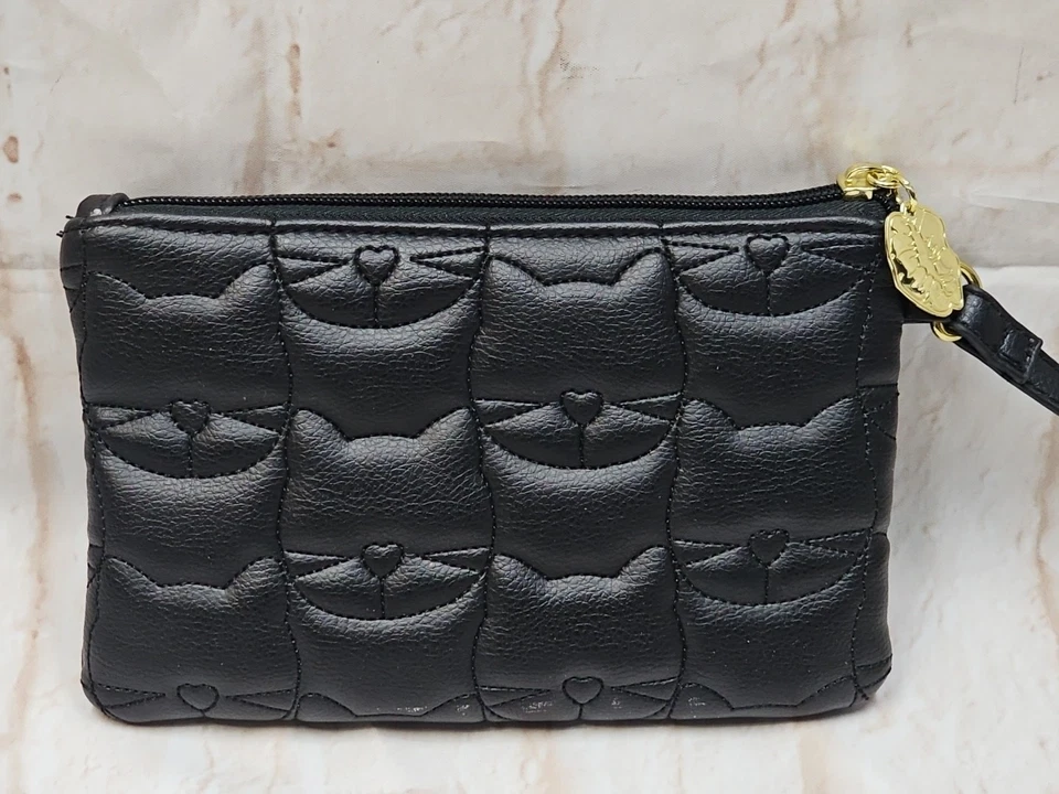 Betsey Johnson Cremallera Muñeca Acolchada Cara de Gato Cartera Bolso Luv Betsey Negro Foto 3 de 4