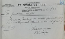 Briefkopf/Dokument Pappwaren-Fabrik F. Schmidberger Frankfurt Oberrad, 1928