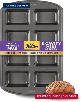 Wilton Gold Non-Stick Mini Loaf Pan, Made Without PFAS, 8-Cavity