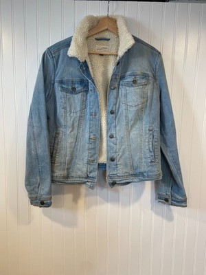 Universal Thread Denim Jacket Women's L Faux Sherpa Lined Pockets Button Front