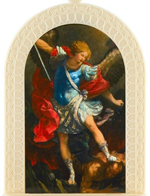 Saint Michael Holy Water Font with Prayer Card - 5" x 3" Molded Plastic