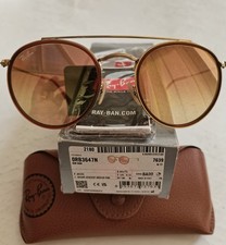 BNIB RAY-BAN ITALY RB3647N 001/70 ROUND DOUBLE-BRIDGE GOLD/BROWN MIRROR 51[]22