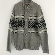 TOKYO LAUNDRY CARDIGAN XL GREY BLACK Geometric Button Up Casual Mens WOOL Aztec