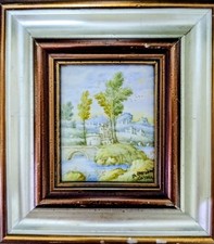 Miniatura Originale in Maiolica di Castelli – Paesaggio Italiano Dipinto a Mano