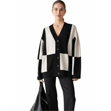 Other Stories Oversized Color Block Cardigan Black Cream Medium