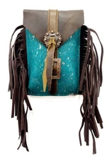 Showman Teal Acid Wash Hair-On Cowhide Rear Cinch Saddle Bag