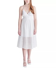 Steve Madden Women s Denise Cotton Eyelet Halter Midi Dress, White, XS