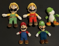 Super Mario Bros. Builder Mario Luigi Plushies Missing Tags. Lot of 5 plush