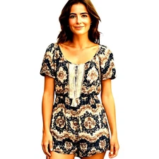 J for Justify XL Blue Floral Women's Romper Jumpsuit Maxi BOHO  Miss Size 16 18