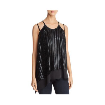 Love Scarlett Pleated Overlay Asymmetrical Tank Top Keyhole Tunic Black M New
