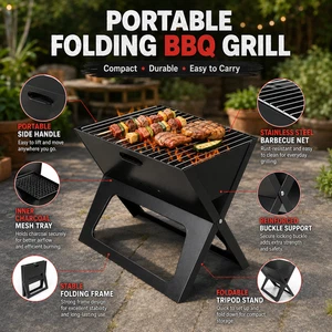 Charbon pliant portatif BBQ Grill Camping Barbecue Stand Jardin Picnics Voyage