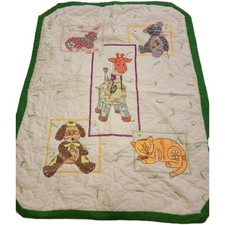 Handmade Baby Quilt Cross Stitch Giraffe Teddy Bear Cat Bunny Unisex 32" 41"