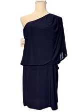 NWT Jessica Simpson Midnight One Shoulder Cocktail Dress Draped Size 8