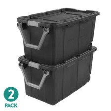Sterilite 40 Gallon Wheeled Industrial Tote, Rugged Plastic Storage Bin,Dark Gra
