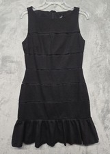 Ann Taylor Dress Womens Sz 6 Black Knit Sleeveless Sheath Ruffle Hem Ladder Trim
