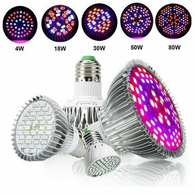 E27 18/30/50 / 80W LED Grow Light Spectrum Lampenbirne Plant Hydroponics Bloom
