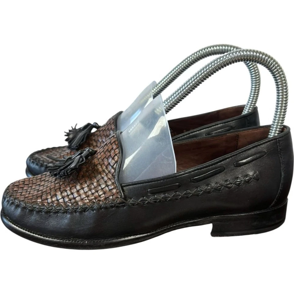 Mocasines vintage Cole Haan para mujer negros marrones tejido de canasta cuero borla talla 6 Foto 4 de 4