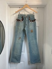 Women's HG Light Blue Y2K Jeans Embellished Flared Cotton Jeans size 10