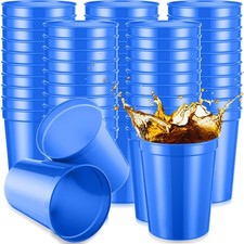 50 Pack Blue Stadium Cups Reusable Plastic Cups Blank Drink Stadium Tumblers ...