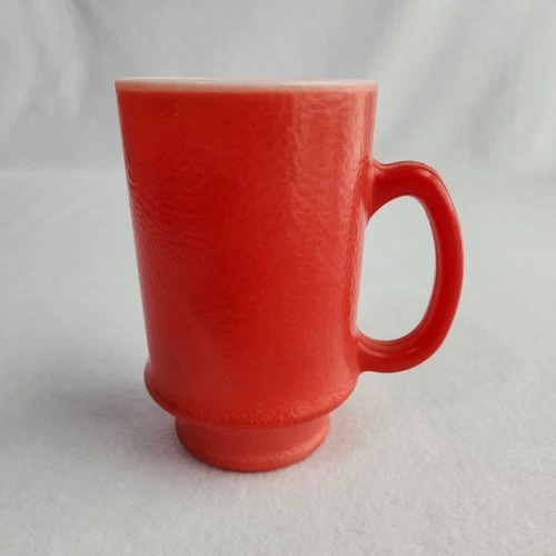 Mid Century Hazel Atlas Orange Peel Textured Milk Glass Mug Cup Red Vintage