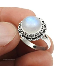 925 Silver Crown Chakra Rainbow Moonstone Gemstone Wife New Cocktail Ring Size 7