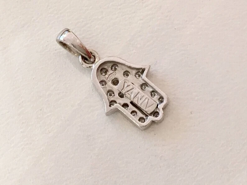 18k Solid Gold Tiny Diamond Hamsa Pendant Pave Diamonds Jewish Charm Jewelry - Image 4 of 4