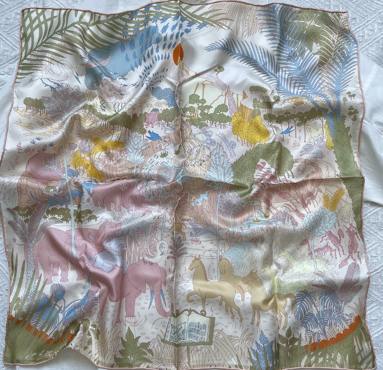 Чистый 14 Momme саржи шелк надежном шарф бандана животное печати квадратный шаль 65 X 65 см - Изображение 3 из 3