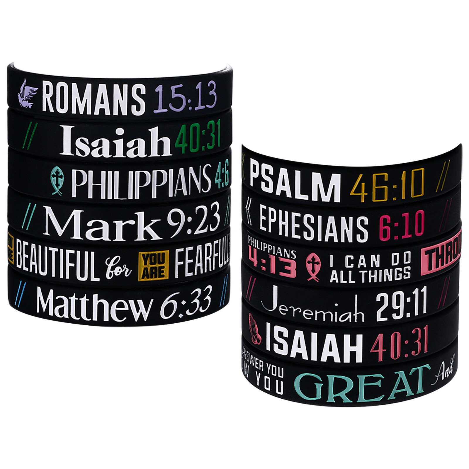 12pcs Inspirational Bible Verse Silicone Prayer Bracelets for Men and Women