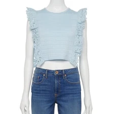 SO Juniors Broderie Frill Top XS New with Tags Blue Ruffled Shoulders Adorable