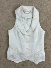 Vest Basic Blazer Womens Size 2 Linen Button Up Peak Lapel Collar Pockets White