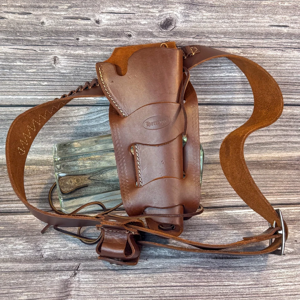 Vtg Heritage Leather 1911 Holster Rig w/ Belt & Mag Pouch For .45 Cal Pistol - Image 3 of 4
