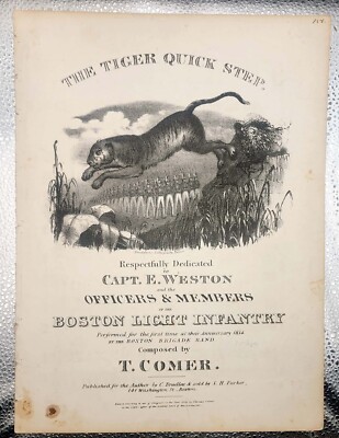 SHEET MUSIC   THE TIGER QUICK STEP   1834 COMPLETE - LITHOGRAPH ARTWORK