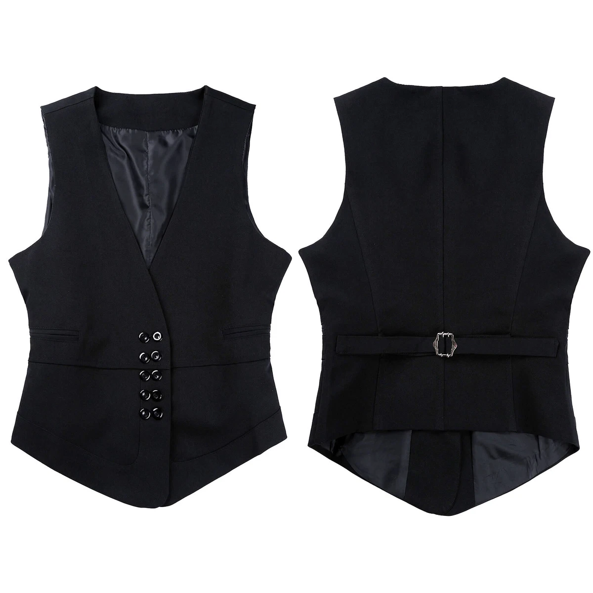 Women s Waistcoat V Neck Double Breasted Button Down Vest Top for