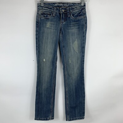 Refuge Jeans Women's Size 0 Cropped Low Rise Medium Wash Stretch Distressed