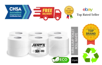 JANIT-X JUMBO 12,24,36 Rolls Quality 3" Mini ECO Jumbo Toilet Rolls EXTRA LONG 200m