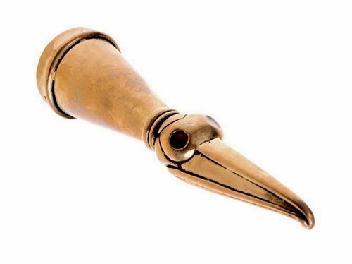 Trinkhorn-Spitze Rabenkopf aus Bronze - Trinkhornende Methornspitze Wikinger - Picture 3 of 4