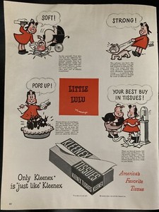 Life 1949 Magz Kleenex Tissues Little Lulu, Soft, Strong & Pops Up! Ephemera Ad