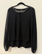 MSK Blouse Womens Black Dolman Sleeves Lined Jeweled Dressy Formal Size L