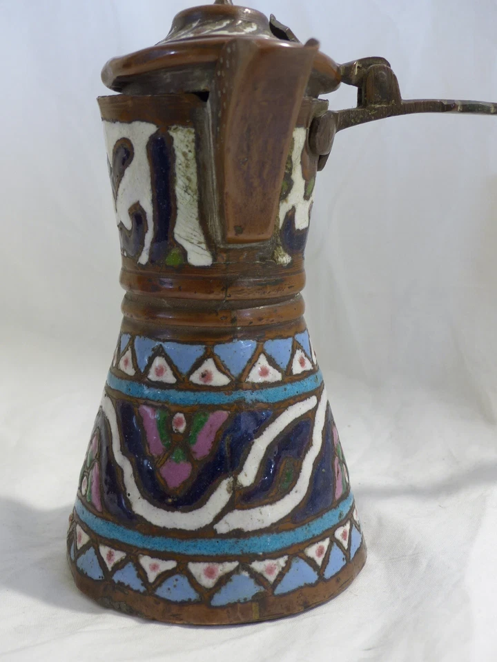 Cuivre Emaillée Dallah syrien pot theiere 19éme - Photo 3/4