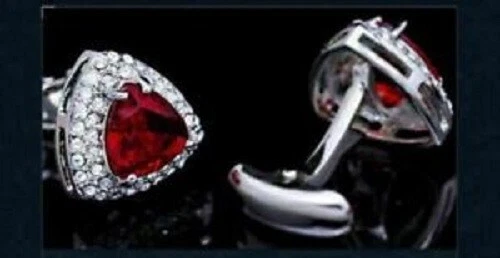 2 карата 14K белое золото покрытием триллион огранки Lab созданный рубин запонки для мужчин - Изображение 2 из 4